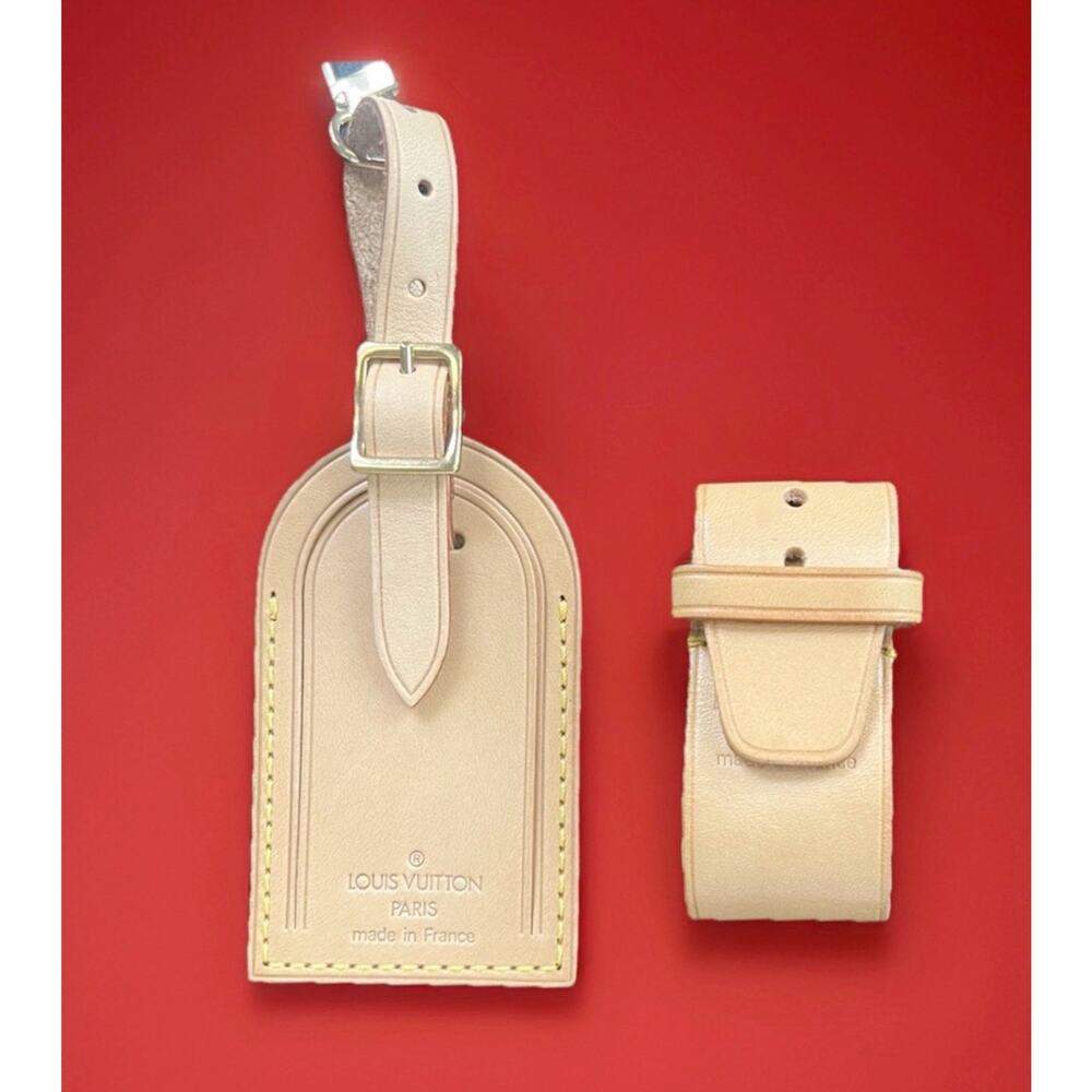 Louis Vuitton Name Tag Vachetta Large w/ Poignet Strap Beige France - Set 007